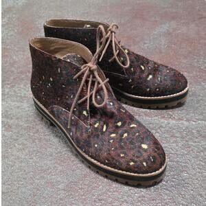 Madewell Boot Wren Painted Leopard Calf Hair Ankle Lace Up Women Size 6.5 MA484